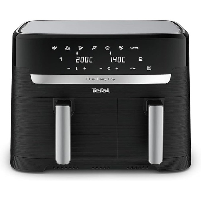 Двокамерна фритюрниця Tefal EY9018 Dual Easy Fry Ємність 5,2/3,1 л дві незалежні шухляди 7 автоматичних програм енергозберігаючі Чорний