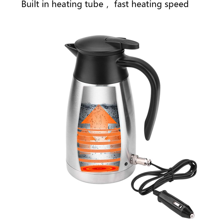 Чайник 12V -- Чайник 1000 мл автомобільний вантажівка 12V/24V чайник з нержавіючої сталі електричний нагрівач пляшка води швидкий
