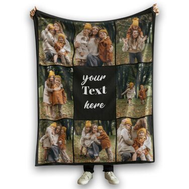 Персоналізована фотоковдра Ferocity з 8 вашими фотографіями 150x200 см Диванна ковдра Суперм&39яка надзвичайно затишна ковдра для родини, друзів, братів і сестер, веселий подарунок Чорний колаж 081 150 x 200 см