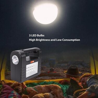 Сонячний кемпінговий ліхтар Topiky, портативний сонячний генератор зі світлом (3 лампочки), багатофункціональний аварійний ліхтар для випадків відключення електроенергії, кемпінгу на свіжому повітрі, дому, надзвичайних ситуацій