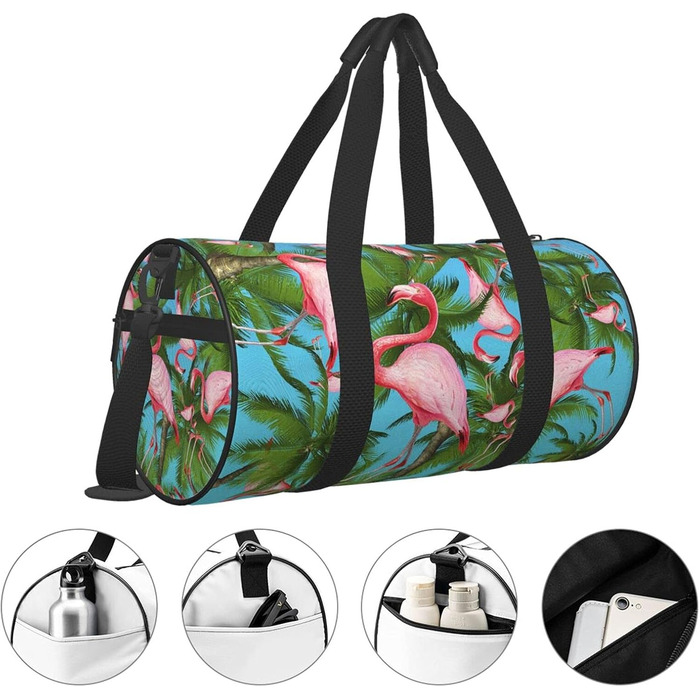 Дорожня сумка з тропічним дизайном (фламінго, пальми) для фітнесу, спорту, велика сумка для подорожей, на нічліг та на вихідні для жінок та чоловіків