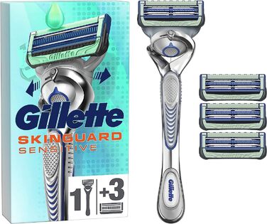 Волога бритва Gillette SkinGuard Sensitive для чоловіків, бритва 4 леза для гоління з гнучкою ручкою та захистом шкіри, подарунок для чоловіків