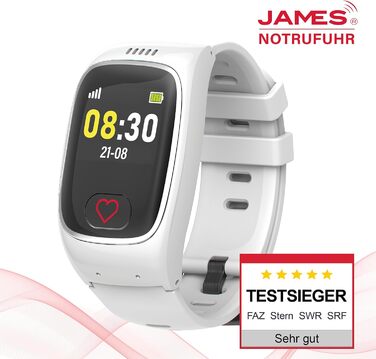 Годинник James B8 для екстрених випадків та безпеки для людей похилого віку GPS, виявлення падіння, кнопка SOS, монітор серцевого ритму, функції для здоров&39я, сімейний додаток, гучний будильник чорний/білий вкл. SIM-картку та 2 місяці безкоштовного тари