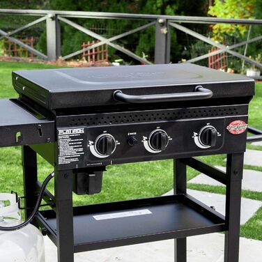 Газовий гриль-планча Char-Griller Flat Iron на 3 пальники, складаний гриль із керамічною сталевою поверхнею, вітрозахистом, 3355 см, чорний
