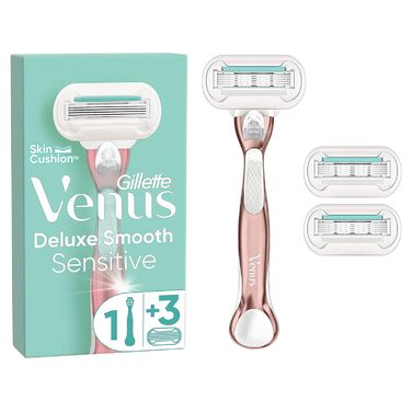 Жіноча бритва Gillette Venus Deluxe Smooth Sensitive Rose Gold, жіноча бритва 3 леза для бритви з 5-кратними лезами, бритва з алмазним покриттям 3 леза