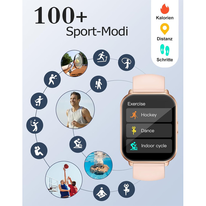 Розумний годинник RUIMEN з функцією телефону, розумний годинник для жінок та чоловіків, фітнес-годинник із сенсорним HD-екраном та моніторингом SpO2, монітором серцевого ритму, монітором сну, крокоміром, режимами кількох тренувань для Android та iOS, роже