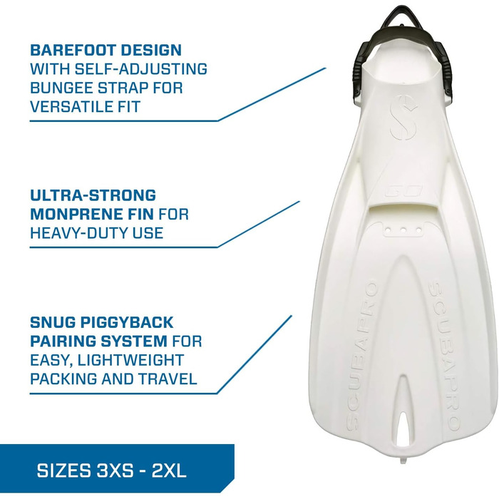 Ласти для плавання SCUBAPRO Go Travel Fin унісекс для дорослих, розмір XL, білі (