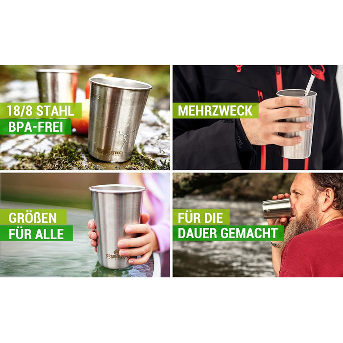 Дитячі стаканчики Greens Steel з нержавіючої сталі - Веселка, 300 мл Преміальні склянки для пиття Без пластику Штабелюваний, міцний та багаторазовий набір для пиття Ідеально підходить для дітей Стійкий до подряпин, нековзний, 300 мл (упаковка з 4 шт. , Ве