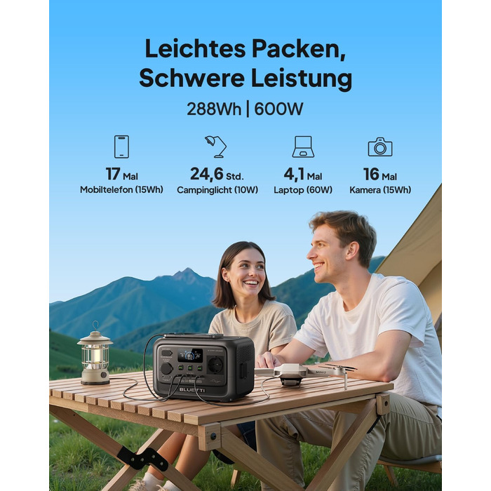 Портативна електростанція BLUETTI Elite 30 V2, акумулятор LFP 288 Втгод, вихідна потужність змінного струму 600 Вт (підйомна потужність 1500 Вт), 0-100 за 70 хвилин, сонячний генератор для кемпінгу, фургонів, відключень електроенергії (сонячна панель опці