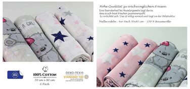 Муслінові серветки - муслінові пелюшки - упаковка 6 70x80 см - тканинні пелюшки, ЗРОБЛЕНІ В ЄС, перевірені на вміст шкідливих речо