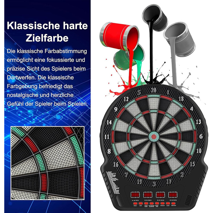 Електронний набір дартсу з голосовими підказками, 4 світлодіодні дисплеї, 6 дротиків, 27 ігор, 243 ігрові опції, професійний електронний дартс для дому, вечірок, саду, бару, 1-16 гравців, чорний