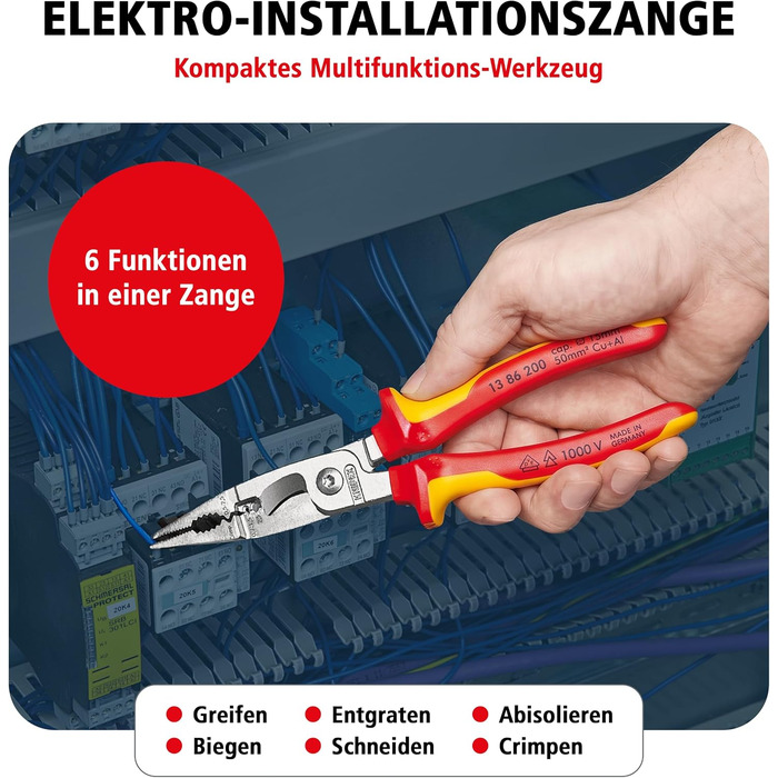 Кніпекс (KNIPEX) плоскогубці для електромонтажу VDE, 200 мм, 13 86 200 SB
