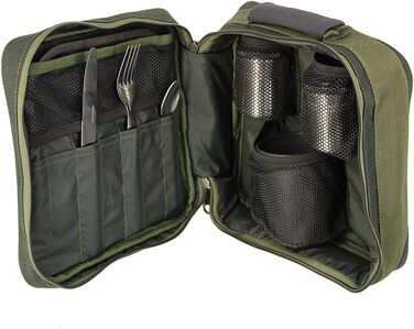 Набір посуду для кемпінгу на 1 особу, набір рибальського приладдя, набір столових приборів з футляром для перенесення, контейнер з нержавіючої сталі для виживання на природі, чашка, ніж, виделка, ложка, тарілка