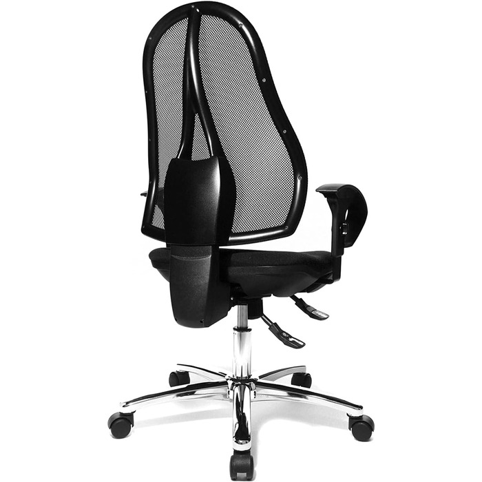 Офісний стілець Topstar Open Point SY Deluxe з регульованими по висоті підлокітниками, чорний, чорна сітчаста спинка