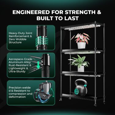 Підставка для рослин MARS HYDRO 2025 з лампами для вирощування, 4-рівнева полиця для рослин з 6 світлодіодними лампами повного спектру (54 Вт, 12 дюймів) та міні-теплиця для вирощування овочів, розсади, рослин, 5000K, 16x12x47 дюймів, розмір - 4030120 см