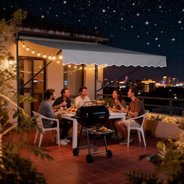 Тент Aufun з кріпленням на щипці та ручним кріпленням, балкон 200 x 120 см, світло-сірий, балконний тент без свердління, сонцезахисний тент з поліестеру, стійкий до ультрафіолету та регульований по висоті, накриття для патіо