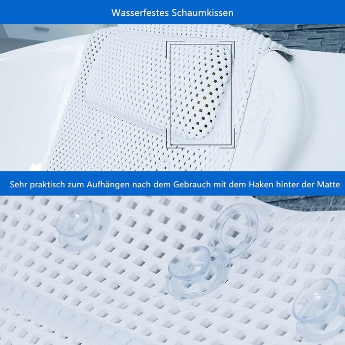 Килимок для ванни Mr.do з подушкою, білий, м&39який, нековзний, антибактеріальний, спінений ПВХ (14,2 x 49,2 дюйма)