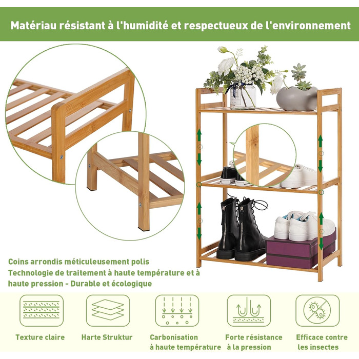 Полиця з 3 полицями, бамбукова полиця 51 x 25 x 71 см, полиця для зберігання з бамбука, як кухонна полиця, полиця для ванної кімнати, книжкова полиця, полиця для взуття, дерев&39яна полиця для ванної кімнати, кухні, вітальні, балкону