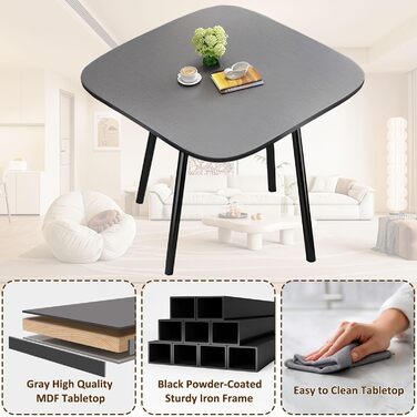 Обідній комплект із 4 стільцями, маленький круглий обідній стіл 90 см, для 4-6 осіб, для їдальні, кухні, вітальні, сучасні кухонні стільці (80 см сірого кольору)