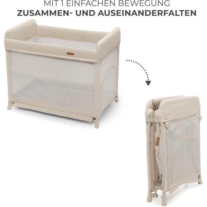 Дорожнє ліжечко Kinderkraft Moon Dream від народження до 3 років, двоярусне дитяче ліжечко, складається однією рукою, матрац та сумка для перенесення в комплекті, легке чищення, бежевий колір