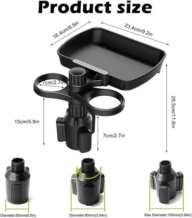 Автомобільний тримач для чашки Kayuneed, автомобільний адаптер для чашки 3 в 1 з тримачем для мобільного телефону та знімним підносом для їжі, регульований на 360 автомобільний столик для пляшок з водою, закуски та напоїв