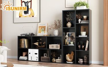 Книжкова шафа, книжкова полиця, з 7 відділеннями, офісна полиця, кубічна полиця, окремостояча полиця, для вітальні, спальні, офісу, дитячої кімнати, чорна