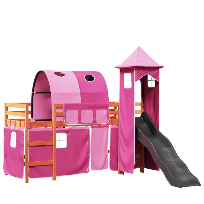 Дитяче ліжко-горище з вежею рожеве 90x200 см з масиву сосни