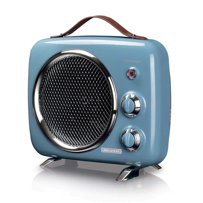 Вентилятор Ariete 808 Vintage, холод і тепло, регульований термостат, ручка для зручного транспортування, 2000 Вт, світло-блакитний вінтажний вентилятор