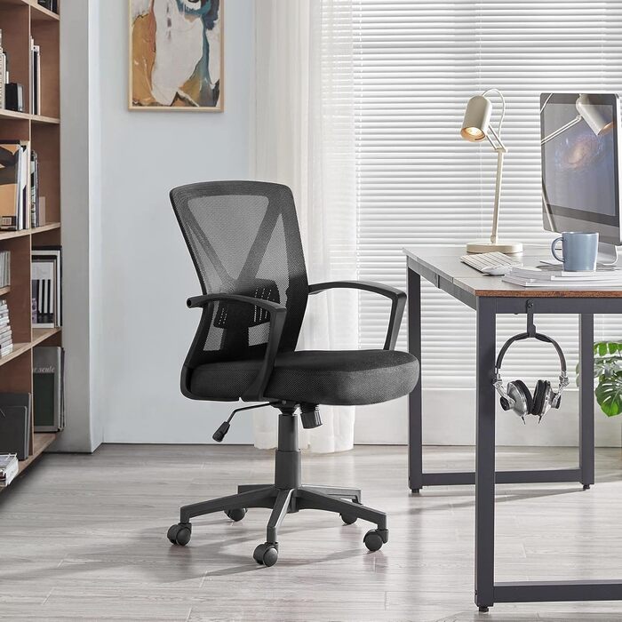 Офісне крісло Yaheetech, стілець для столу, обертове крісло з сіткою, ергономічне крісло для домашнього офісу, комп&39ютерне крісло з регульованою висотою та спинкою, м&39яке сидіння, для навчання/офісу, чорне