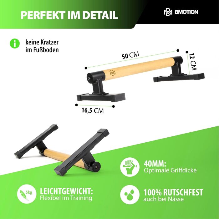 Низькі дерев&39яні паралети Mller & Blum преміум-класу з бандажами для зап&39ястя, стійкими та нековзними ручками для віджимань, ідеально підходять для віджимань та стійки на руках, турнік для віджимань, обладнання для калістеніки