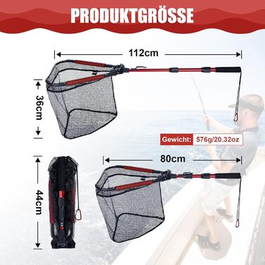 Телескопічна рибальська сітка Goture з плаваючою конструкцією NBR, складний підсак з гумованою ПВХ сіткою, висувна ручка 42,5-112 см для форелі, окуня, щуки, червоної