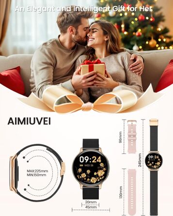 Жіночий круглий смарт-годинник, фітнес-годинник з функцією телефону, 24-годинний монітор серцевого ритму, відстеження SpO2, відстеження менструального циклу, понад 120 спортивних режимів, відстеження сну, водонепроникність IP68, крокомір, сумісний з iOS/A