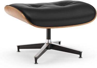 Крісло-рекламо зі штучної шкіри з пуфом, сучасне крісло під телевізор, обертовий шезлонг з пуфом, фіксований кут нахилу 105, унікальний дизайн з м&39якою подушкою, чорна штучна шкіра, каркас під горіхове дерево