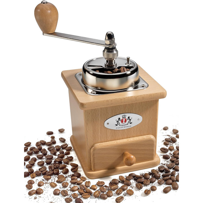 Ручна кавомолка Zassenhaus BRASILIA натуральний бук 12 x 12,5 x 20 см для помелу кавових зерен безступінчасте регулювання помелу з