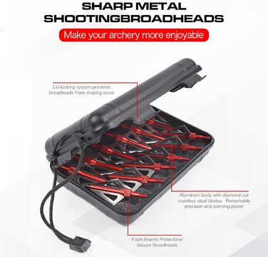 Наконечники стріл 100 гран (вкручувані) — для зовнішнього використання, червоні, 12 шт. + пластиковий кейс