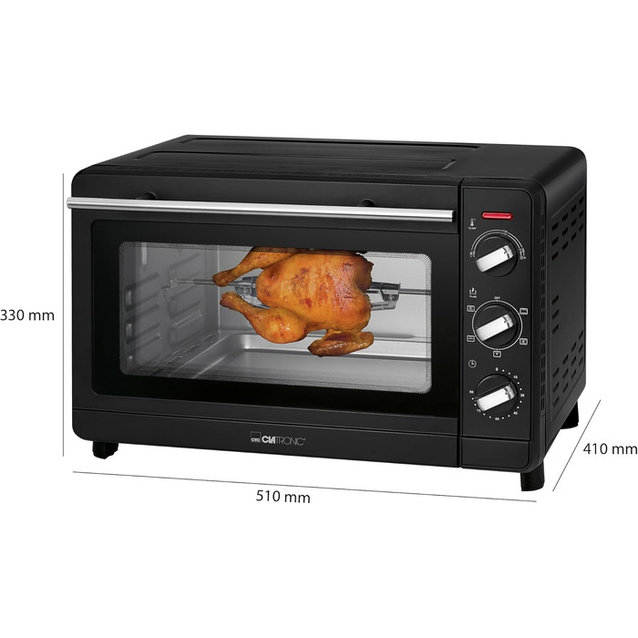 Мультидухова шафа Clatronic MBG 3728, пекарна камера 30 літрів, конвекція верхній і нижній нагрів, таймер на 90 хвилин з сигналом закінчення, чорний