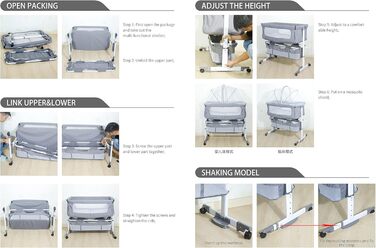 Дитяче ліжечко з м&39яким матрацом та москітною сіткою, регульоване по висоті дитяче ліжко з колесами, дорожнє ліжечко для дітей від 1 до 36 місяців (A-Grey) A--grey