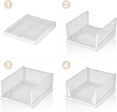 Набір органайзерів для гардеробу з 3 шт. (складані та штабелюються) коробки-органайзери для гардеробу, компактні пластикові коробки для зберігання підходять для гардеробних, ванних кімнат, кухонь та офісів білі