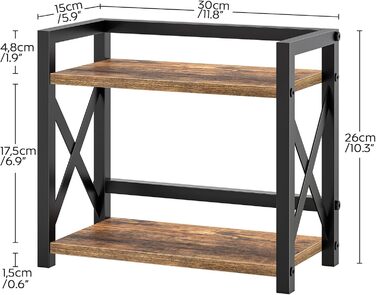 Стелаж для спецій, 2-рівневий органайзер та тримач, полиця для зберігання, промислова кухонна полиця, для кухні, офісу, вітальні та ванної кімнати, вінтажний коричневий та чорний XSR28BR