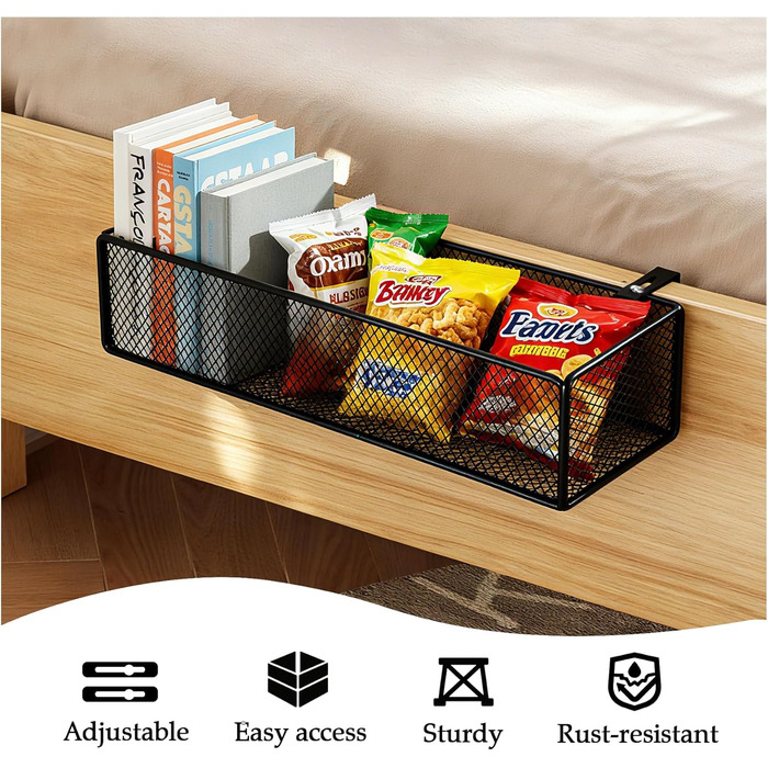 Підвісний металевий кошик для зберігання речей для тумбочки біля ліжка, підвісний кошик для книг, телефонів, окулярів, журналів, підвісний органайзер для домашнього офісу, шкільного гуртожитку (білий, 37 x 15 x 9 см) Білий 37 x 15 x 9 см