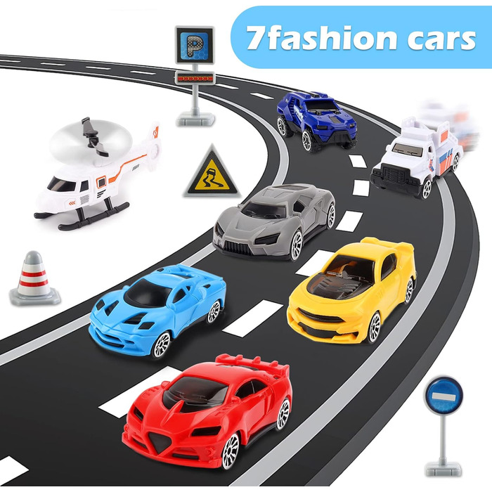 Іграшка deAO Transport Airplane, 19-елементний транспортний вантажний літак з ігровим набором для автомобілів та дорожніми знаками для вертольотів, ігровий набір "Зроби сам" з рампою для дітей віком 2-3 роки, хлопчиків та дівчаток