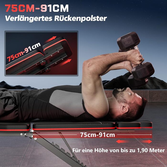 Складана лава для важкої атлетики XDDIAS з розгиначами ніг та накладкою для згинання рук, регульована тренувальна лава для домашнього спортзалу, складна лава для вправ, швидко складається, плоска, нахилена, чорна