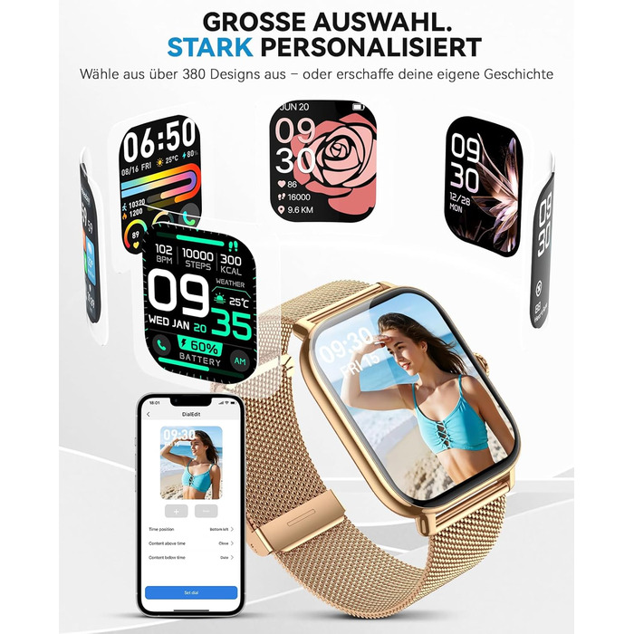 Розумні годинники для жінок та чоловіків, фітнес-годинник, фітнес-трекер з більш ніж 120 спортивними режимами, крокомір, монітор сну, водонепроникність IP68, розумний годинник для Android/iPhone (золотистий, 1.91)