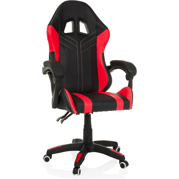Офісне крісло, ігрове крісло GAMEBREAKER W02, письмове крісло з підголівником та поперековою опорою, регульована висота, штучна шкіра чорного/червоного кольору.