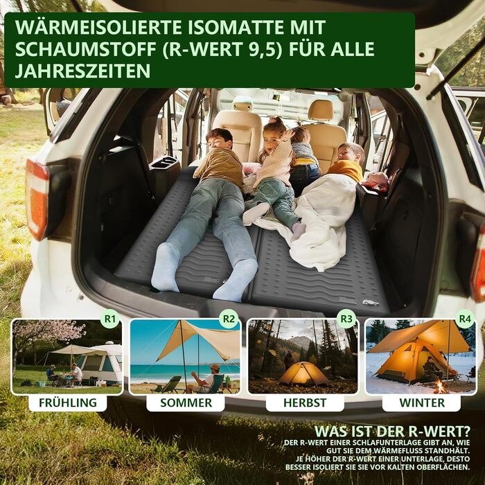 Килимок для сну HiiPeak R-value 9.5 надзвичайно теплий кемпінговий матрац з подушкою, ізольований пінопластовий надувний матрац для зими та літа, зручний килимок для сну для кемпінгу, активного відпочинку на свіжому повітрі, походів та наметів, сірий