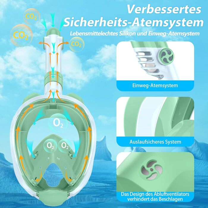 Маска для сноркелінгу X99, повнолицьова маска, огляд 180 градусів, антизапотіваюча маска для дайвінгу, сумісна зі спортивними камерами, окуляри для дайвінгу для дітей, зелений розмір S/M