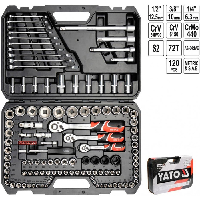 Набір торцевих головок 1/4', 3/8 та 1/2120 шт., 38801
