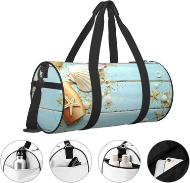 Спортивна сумка, дорожня сумка, пляжна тематика, принт мушлі, сумка на нічліг, чорна, універсальний розмір, сумка для подорожей