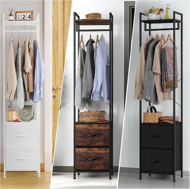 Чорна вішалка для одягу, міцна вішалка для одягу, окремостояча гардеробна стійка з шухлядою, мінімалістична вузька вішалка для одягу для дому, спальні, вітальні