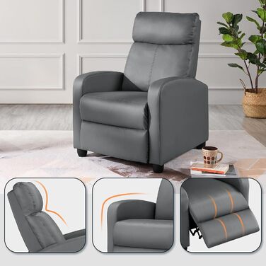 Крісло для телевізора Yaheetech з розкладним кріслом, функцією відкидання та регульованою підставкою для ніг, одномісний диван, штучна шкіра сірого кольору